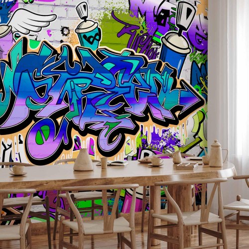 Fototapet med graffiti i violet tema