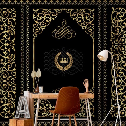 Fototapet Charm of the Night - sort/guld barok fototapet