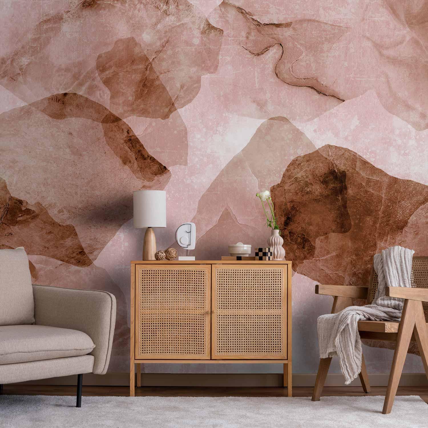 Fototapet - Pink terrazzo - minimalistisk baggrund med marmoreret akvarelmønster - 500 x 350 cm - Premium
