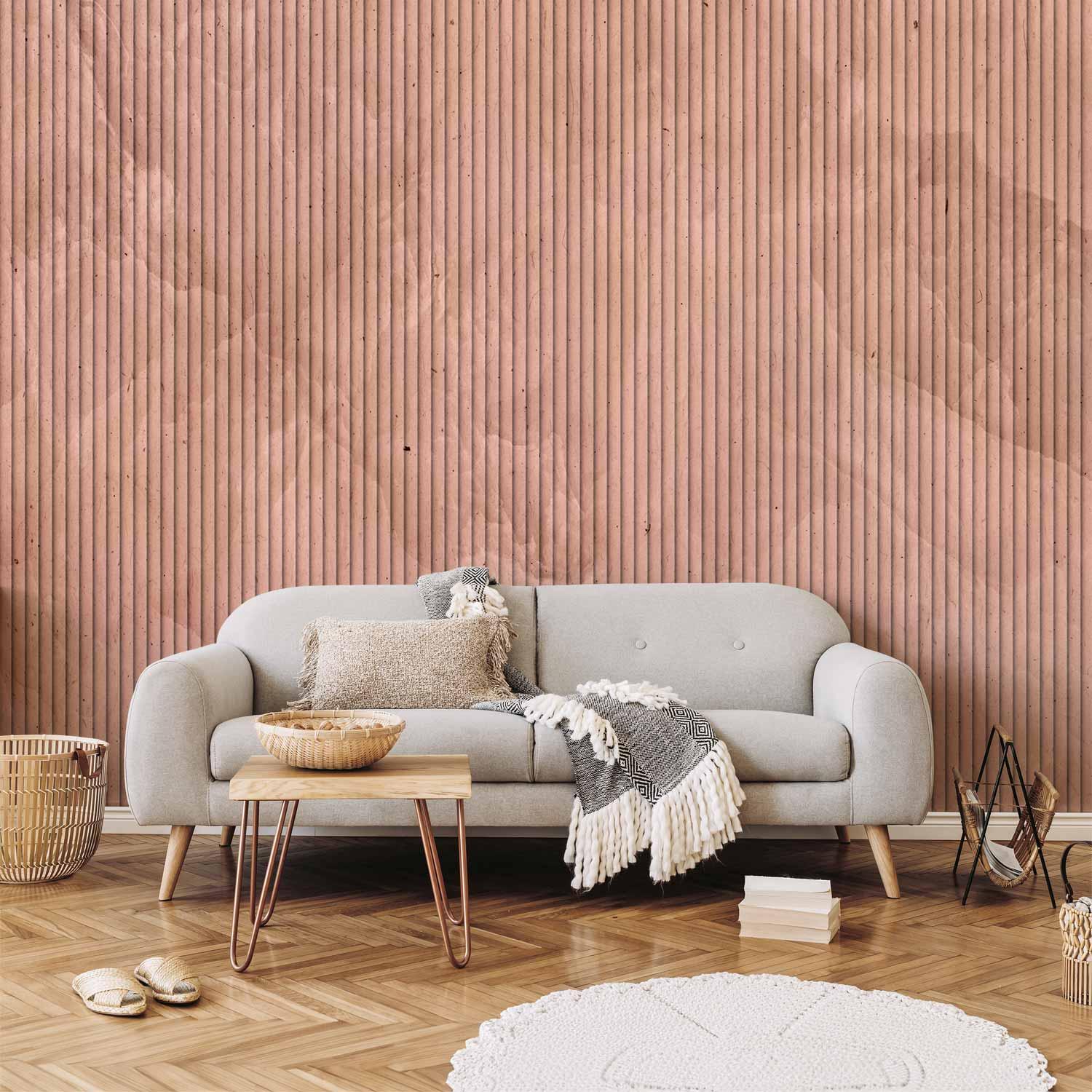 Fototapet - Pink siv med ensfarvet baggrund og teksturerede lodrette striber - 100 x 70 cm - Standard