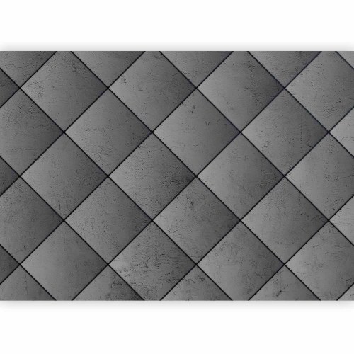 Fototapet Grå symmetri med geometrisk betonmønster og sorte fuger