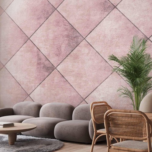 Fototapet med geometrisk flisemønster i rosa nuancer