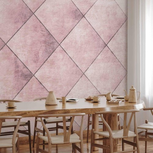 Fototapet med geometrisk flisemønster i rosa nuancer