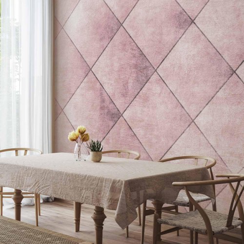 Fototapet med geometrisk flisemønster i rosa nuancer
