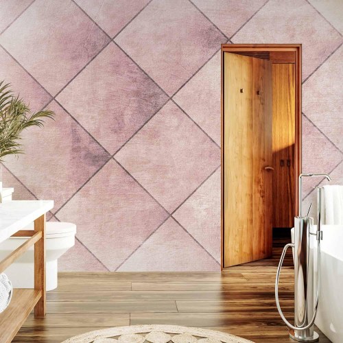 Fototapet med geometrisk flisemønster i rosa nuancer