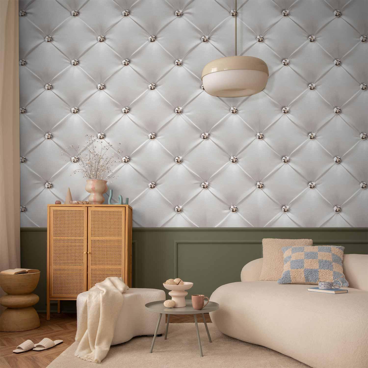 Fototapet Hvid Elegance med diamantmønster - 147 x 105 cm - Selvklæbende