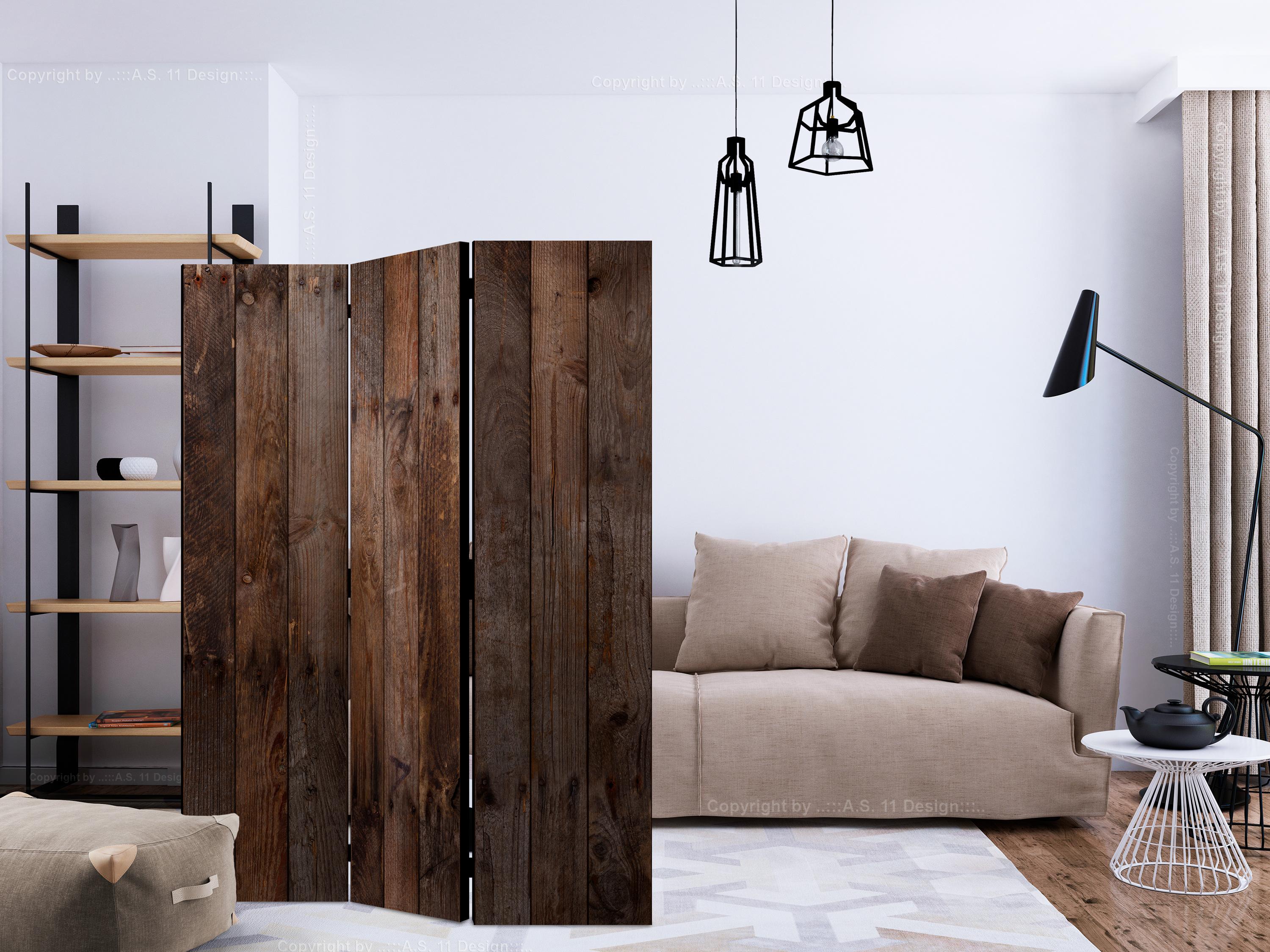Skærmvæg Træhytte 135 x 172 cm - 3-panels rumdeler - 135 x 172 cm - Dobbeltsiddet
