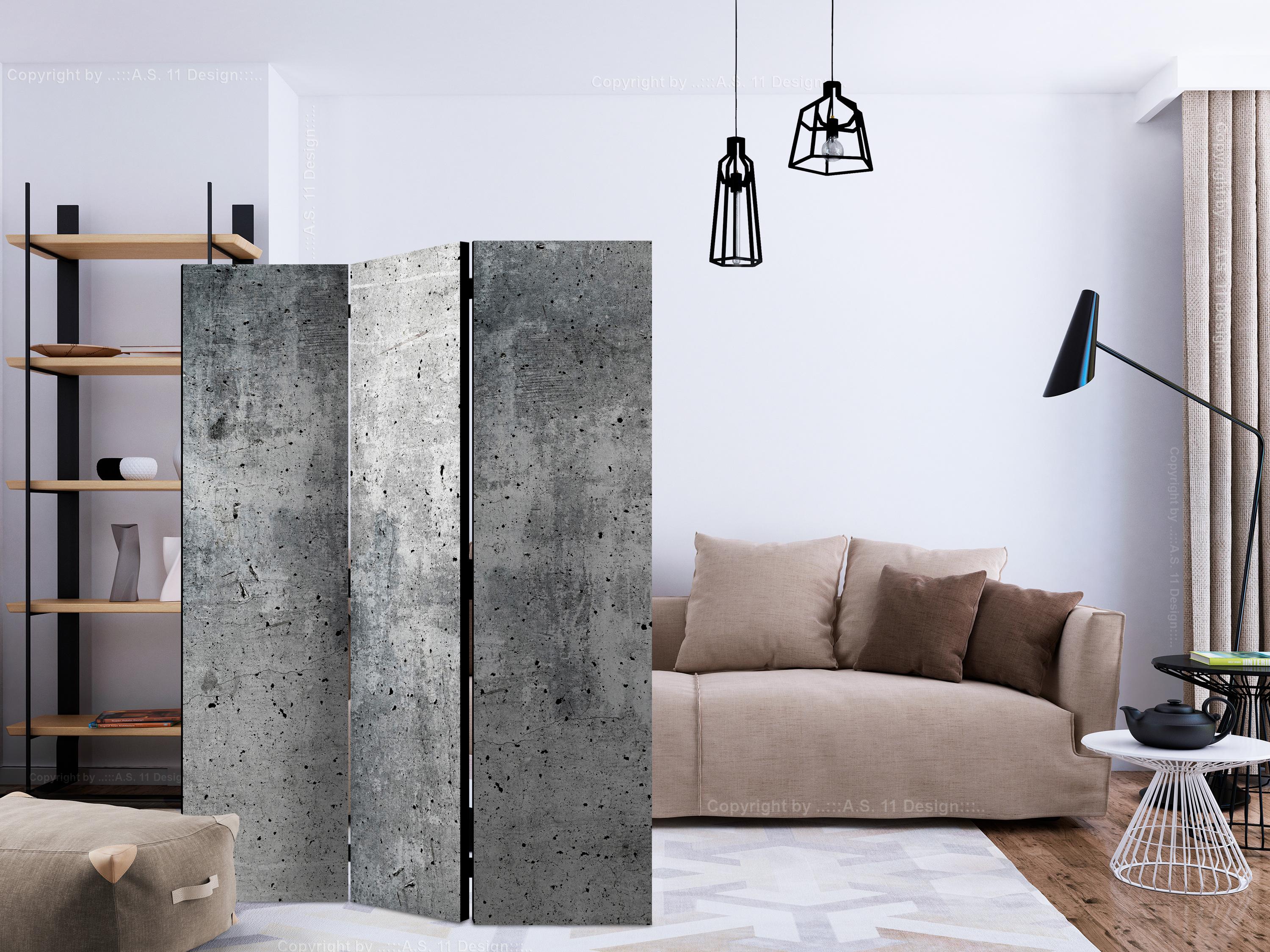 Skærmvæg Fresh Concrete 3-panel rumdeler - 135 x 172 cm - Dobbeltsiddet