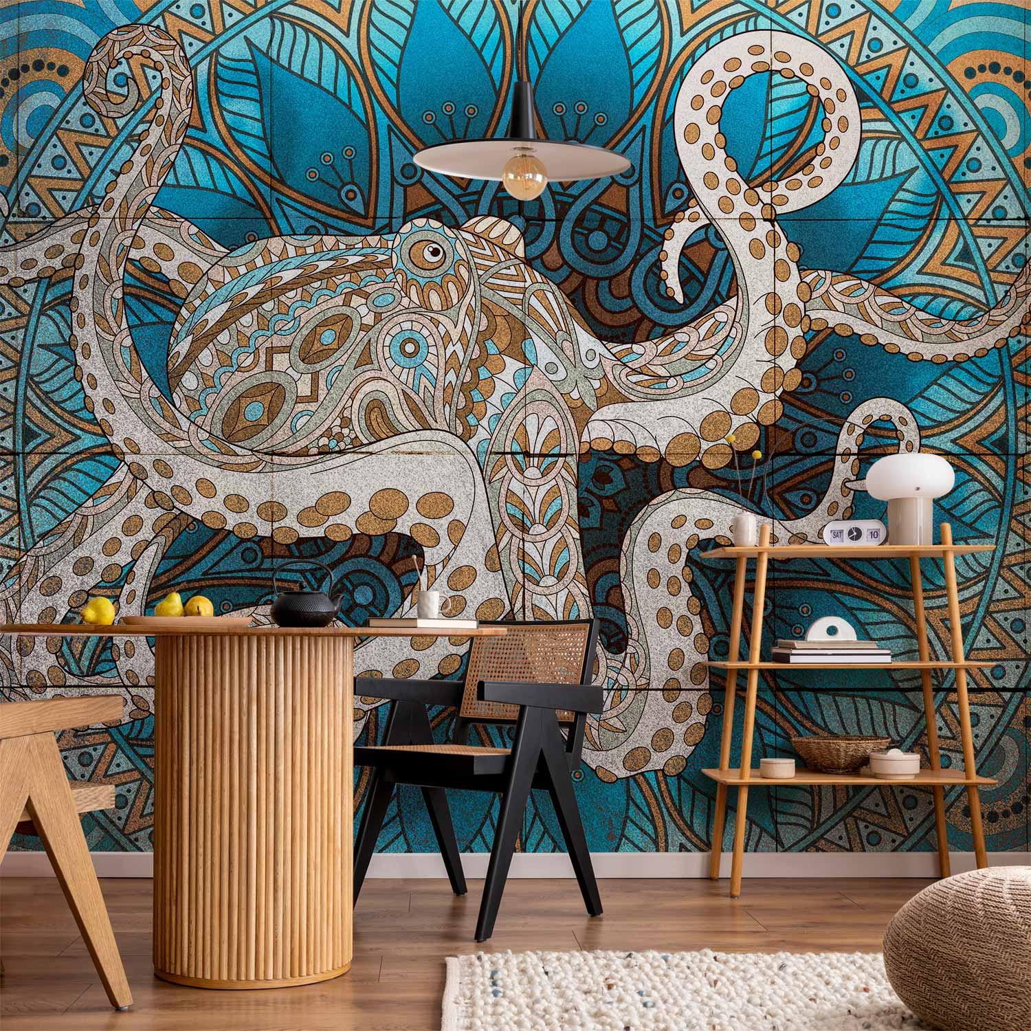 Fototapet Zen Octopus med blæksprutte- og mandalamotiv - 100 x 70 cm - Vandtæt