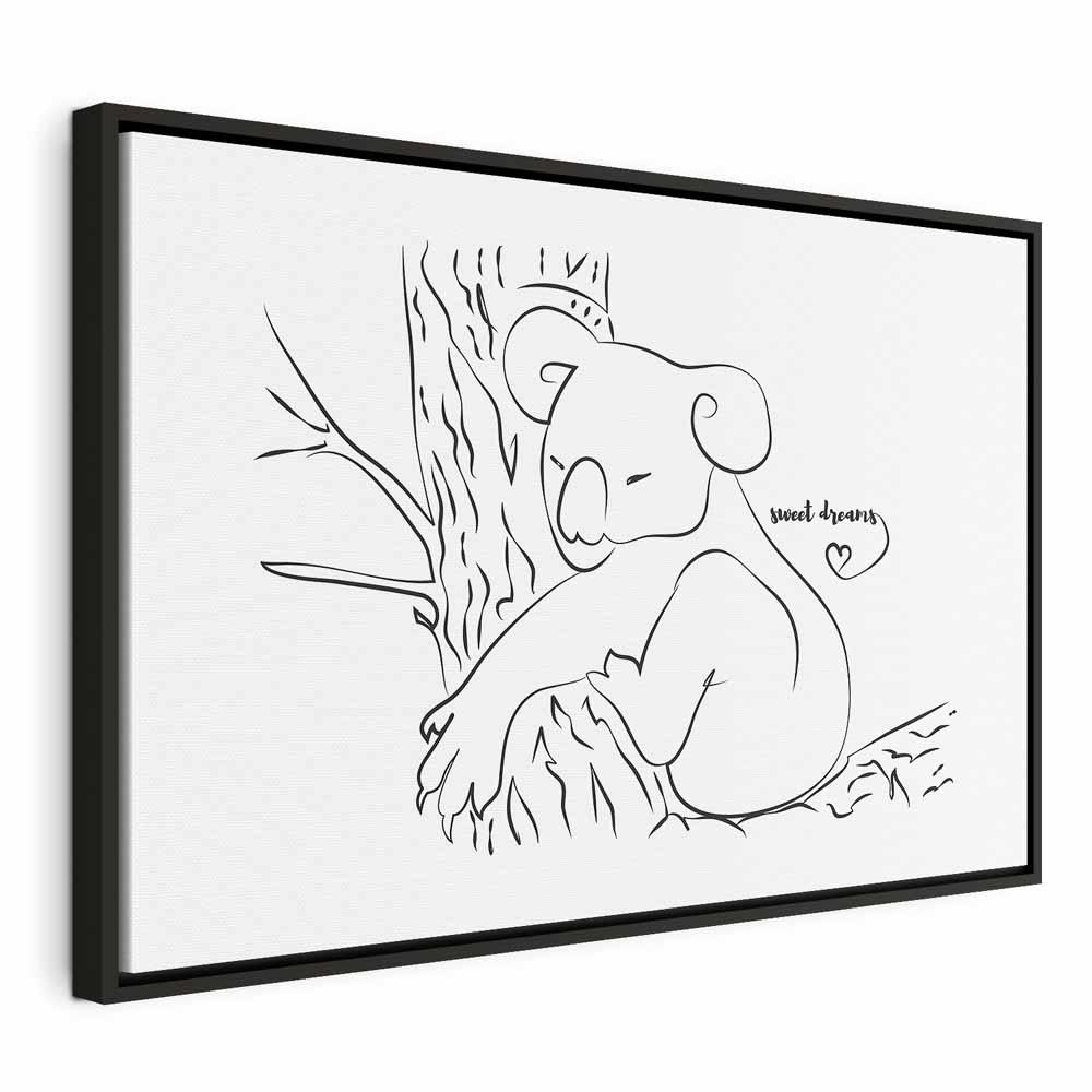 Billede på lærred Sovende koala i sort-hvid - Quiet Charm of Nature 1-delt - 90 x 60 cm - I en sort træramme