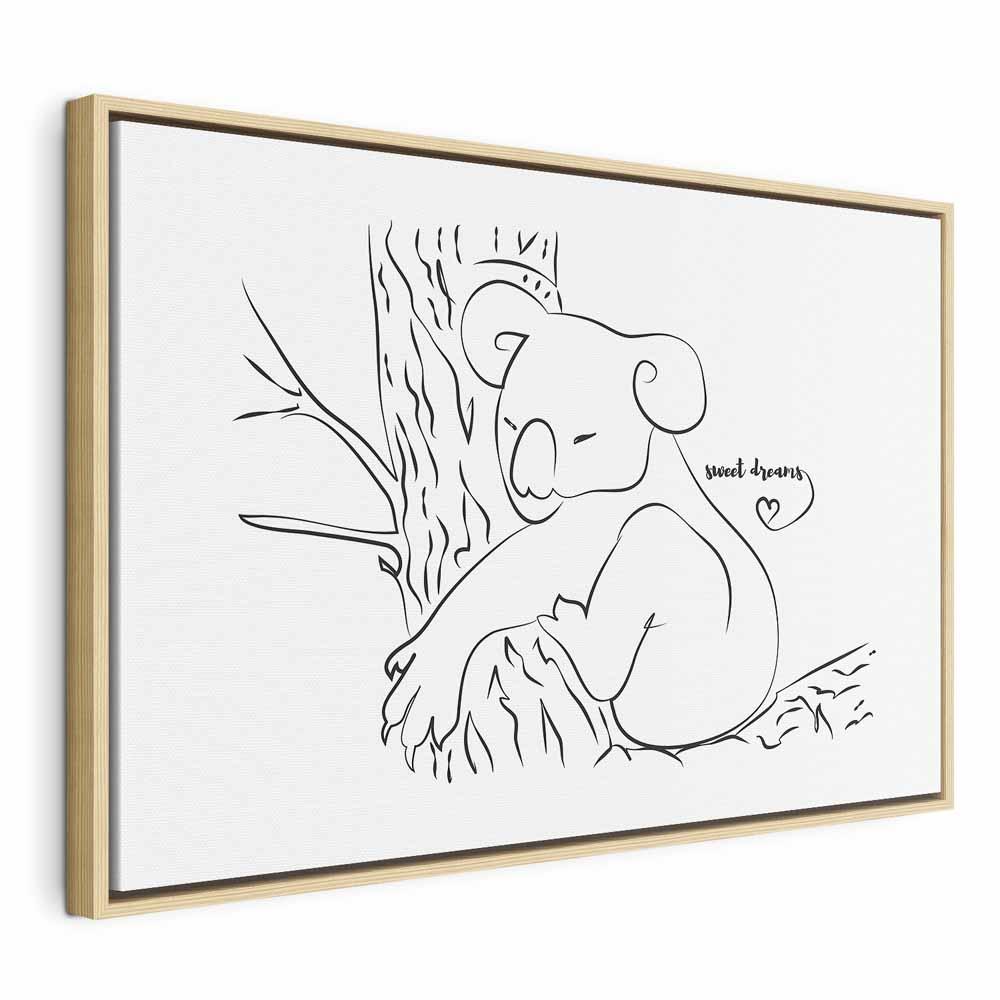 Billede på lærred Sovende koala i sort-hvid - Quiet Charm of Nature 1-delt - 90 x 60 cm - I en naturlig træramme