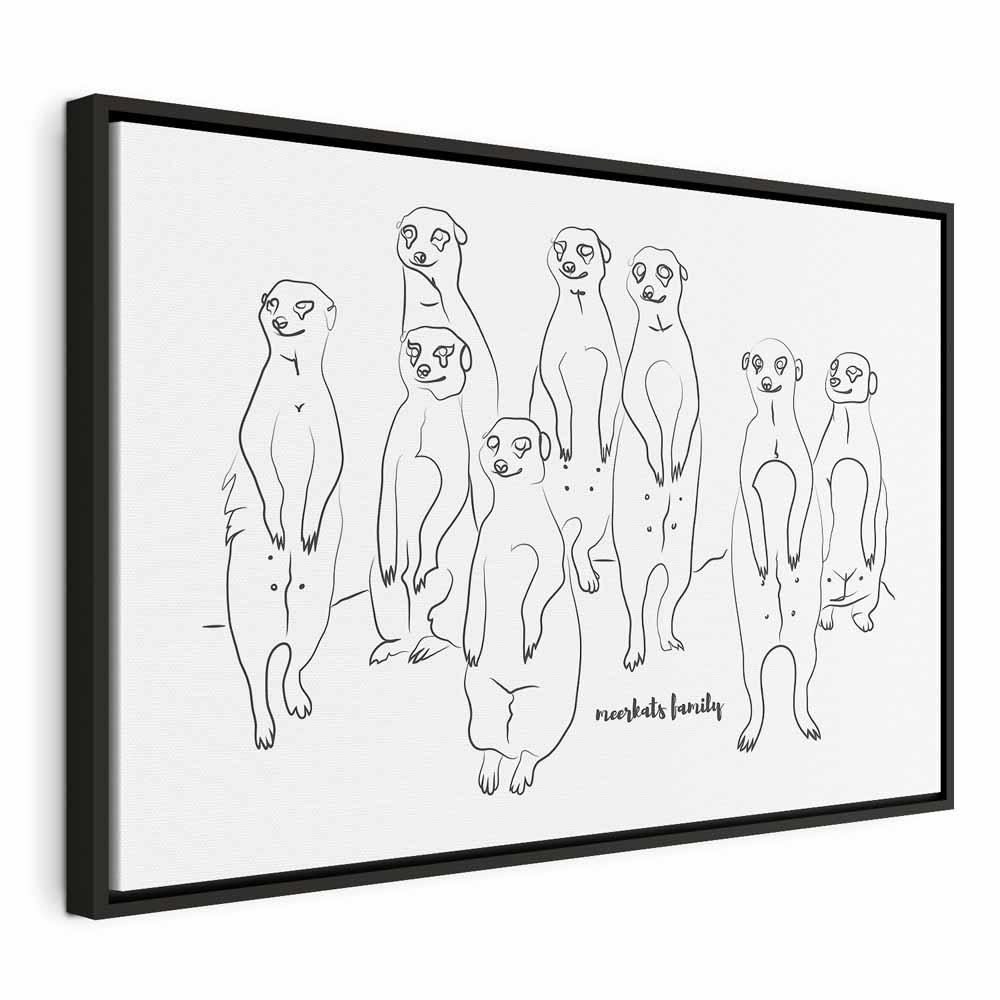 Animal Patrol lærredsbillede med surikater i sort-hvid - 60 x 40 cm - I en sort træramme