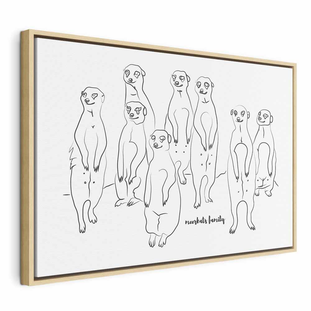 Animal Patrol lærredsbillede med surikater i sort-hvid - 60 x 40 cm - I en naturlig træramme