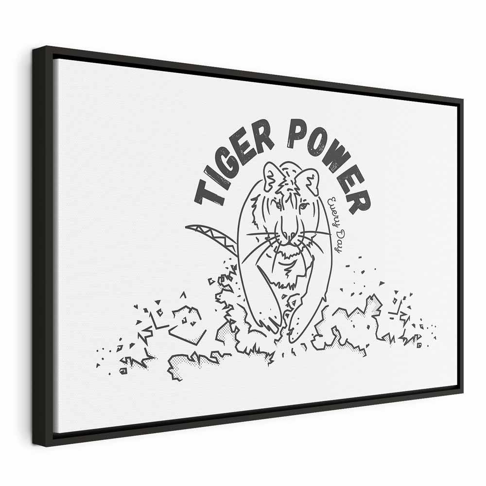 Lærredsbillede Tiger Power Wide - vægdekoration med tigermotiv - 60 x 40 cm - I en sort træramme