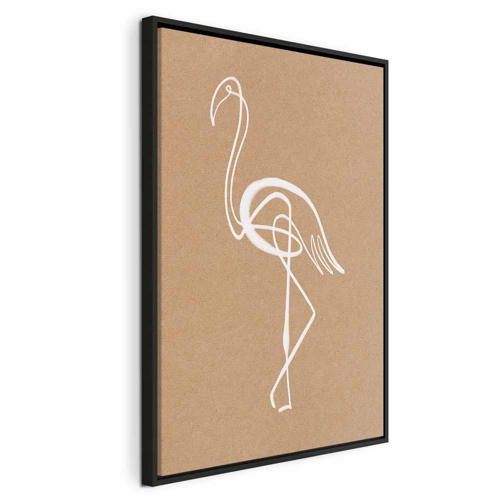Lærredsbillede Hvid Flamingo lodret - 60 x 90 cm - I en sort træramme