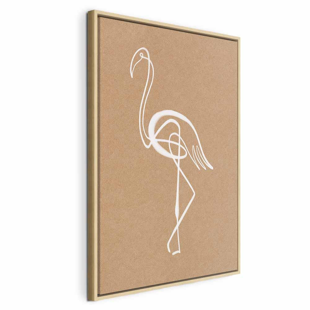 Lærredsbillede Hvid Flamingo lodret - 60 x 90 cm - I en naturlig træramme