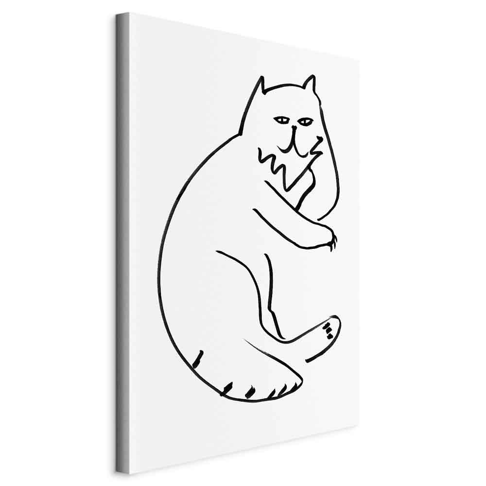 Lærredsbillede Afslappet kat - 1 del, lodret billede med minimalistisk kattemotiv - 60 x 90 cm - På italiensk lærred