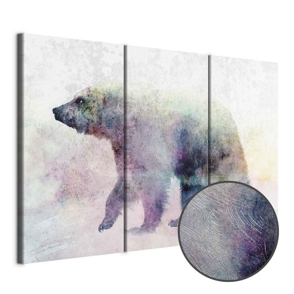 Lærredsbillede Ensom Bjørn i 3 dele - vægbillede med bjørnemotiv - 120 x 80 cm - Premium Print