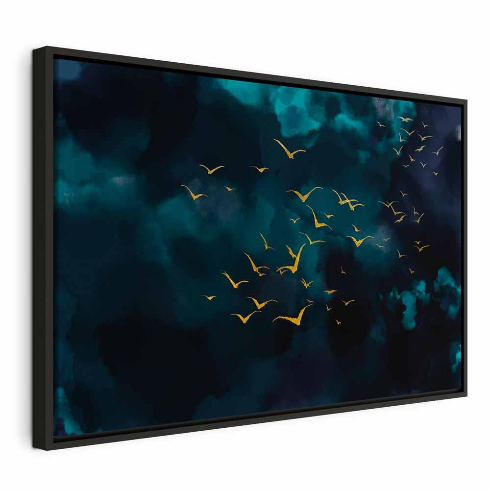 Lærredsbillede Sky Before the Storm bredformat med fugle - 120 x 80 cm - I en sort træramme