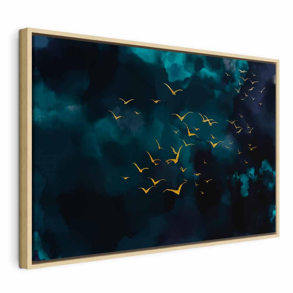 Lærredsbillede Sky Before the Storm bredformat med fugle - 120 x 80 cm - I en naturlig træramme
