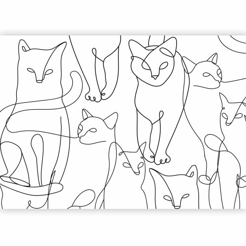 Fototapet med katte lineart i sort på hvid baggrund