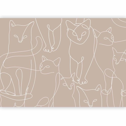Fototapet med katte i lineart på beige baggrund