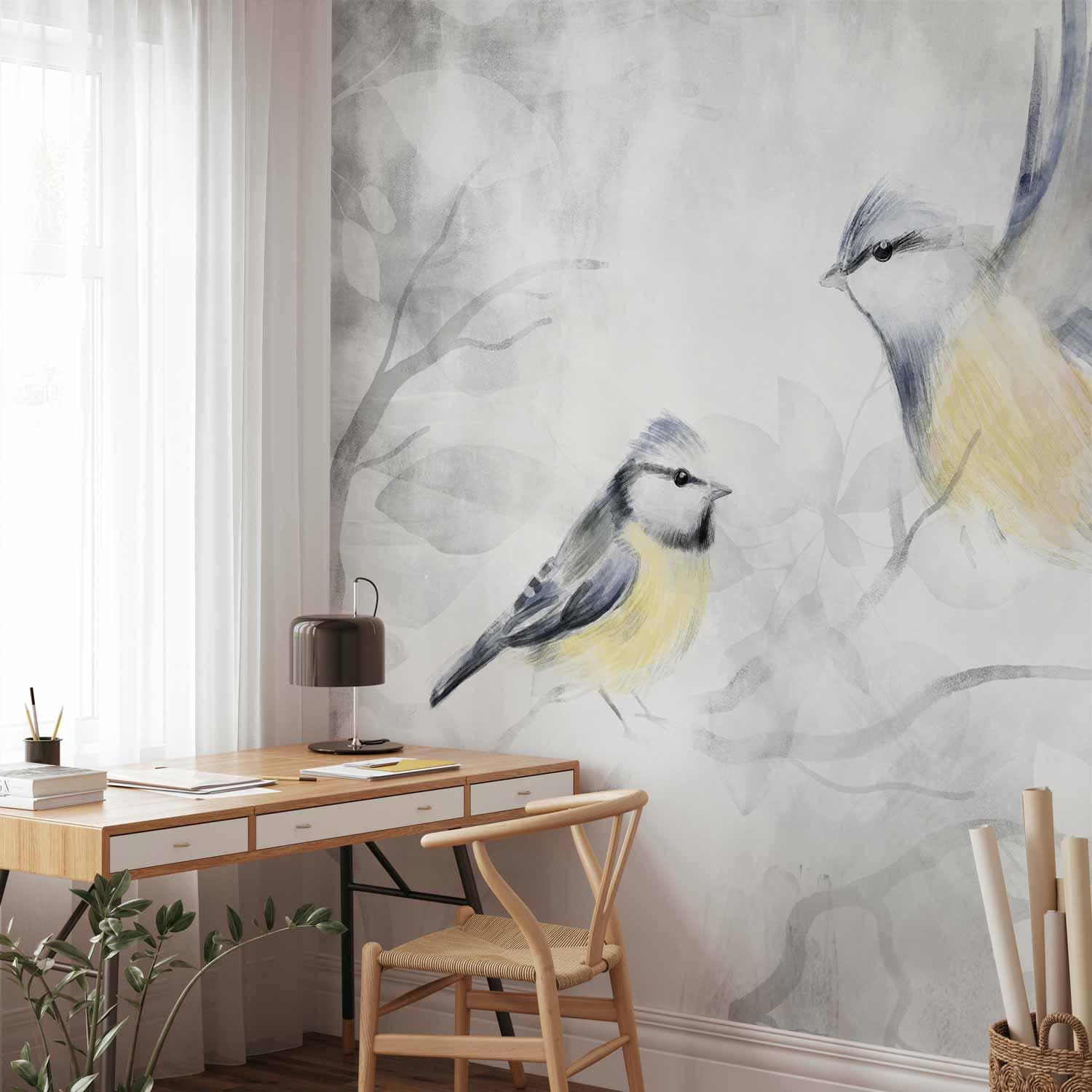 Fototapet med akvarelmejser - Anden variant - 450 x 315 cm - Standard
