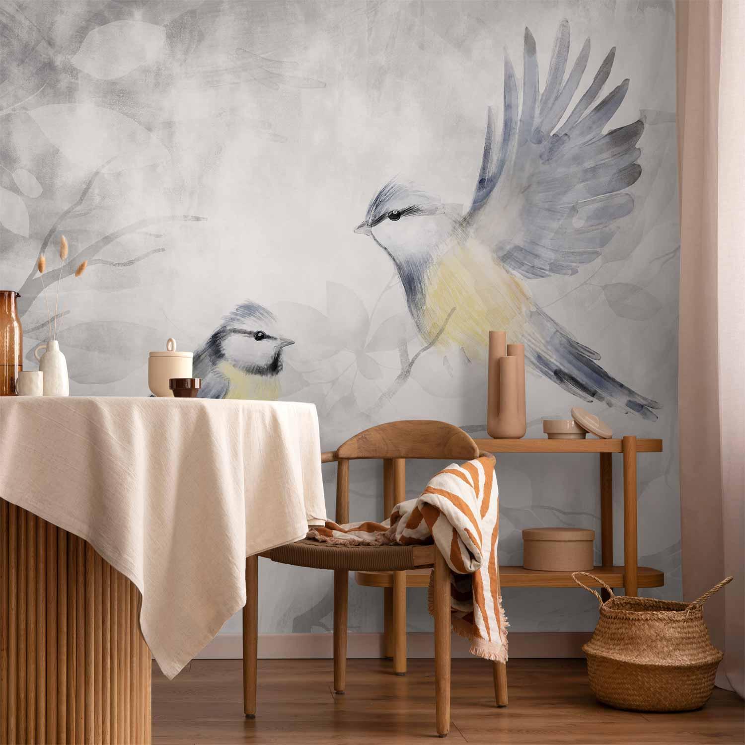 Fototapet med akvarelmejser - Anden variant - 450 x 315 cm - Vandtæt