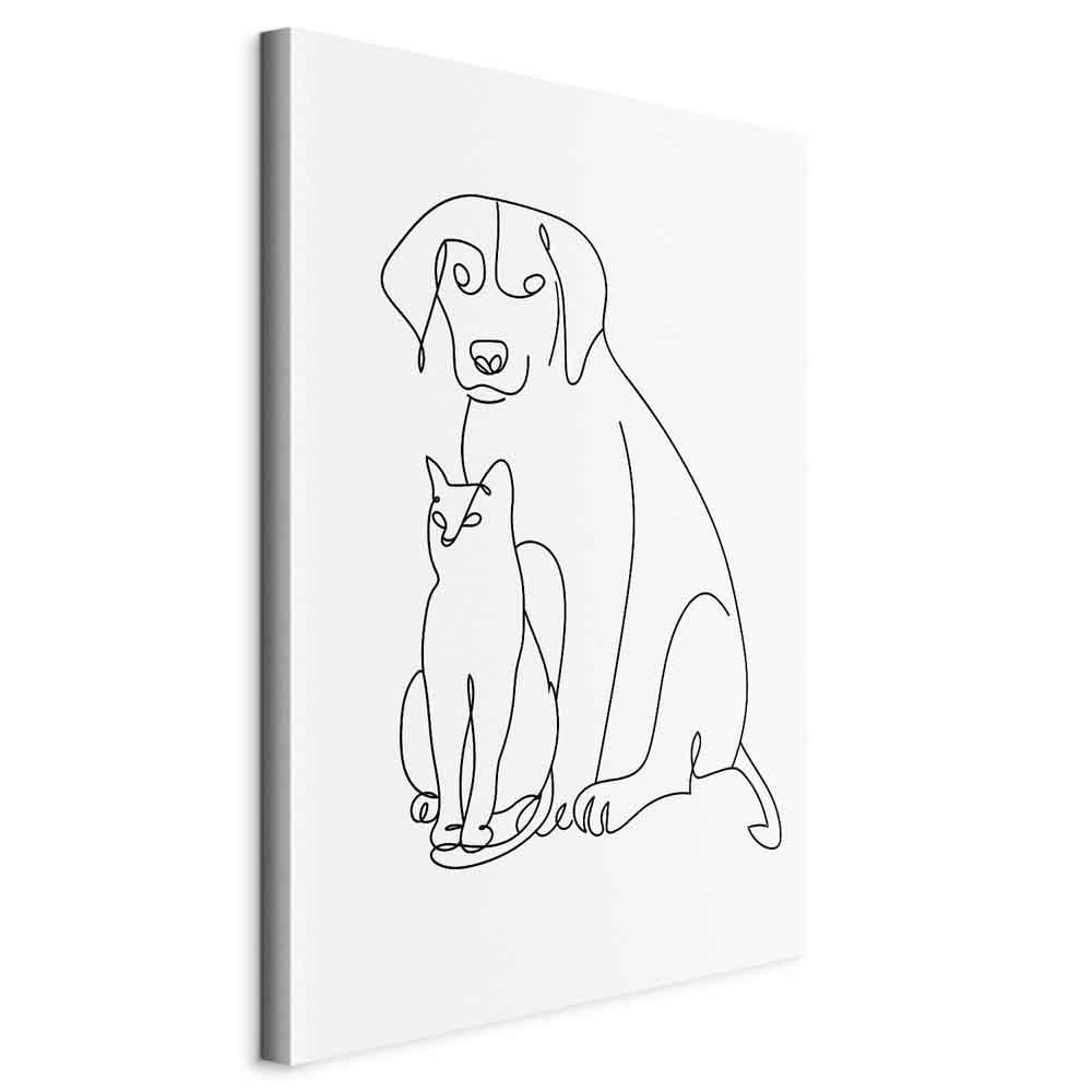 Lærredsbillede Best Friends vertikalt med hund og kat - 40 x 60 cm - På italiensk lærred