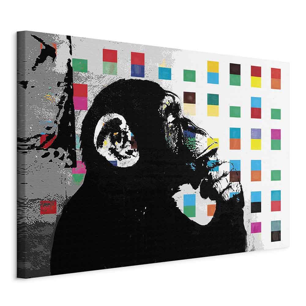 Banksy The Thinker Monkey billede på lærred - gadekunst vægdekoration med tryk på kanterne - 60 x 40 cm - Standard