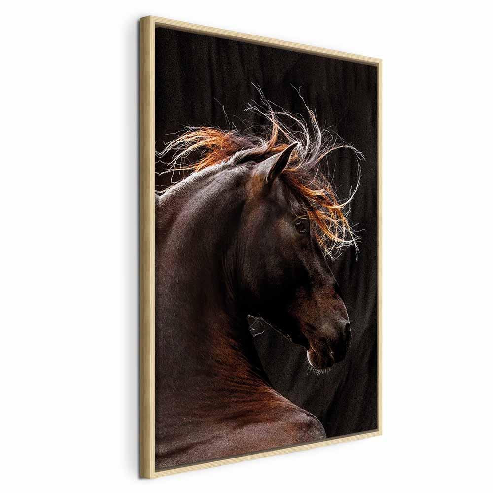 Billede på lærred Fiery Wind - vertikalt vægbillede med hestemotiv - 40 x 60 cm - I en naturlig træramme