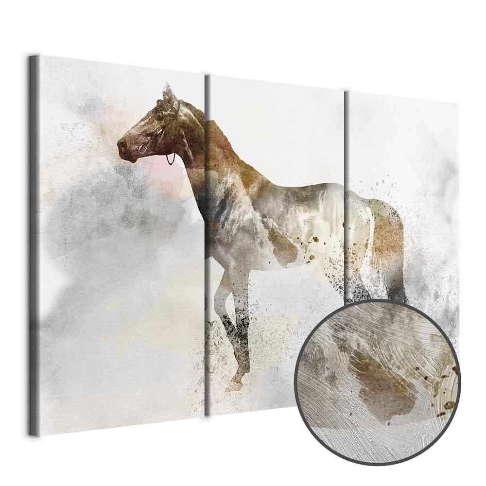 Billede på lærred med hest i 3 dele - Ildhingsten - 60 x 40 cm - Premium Print