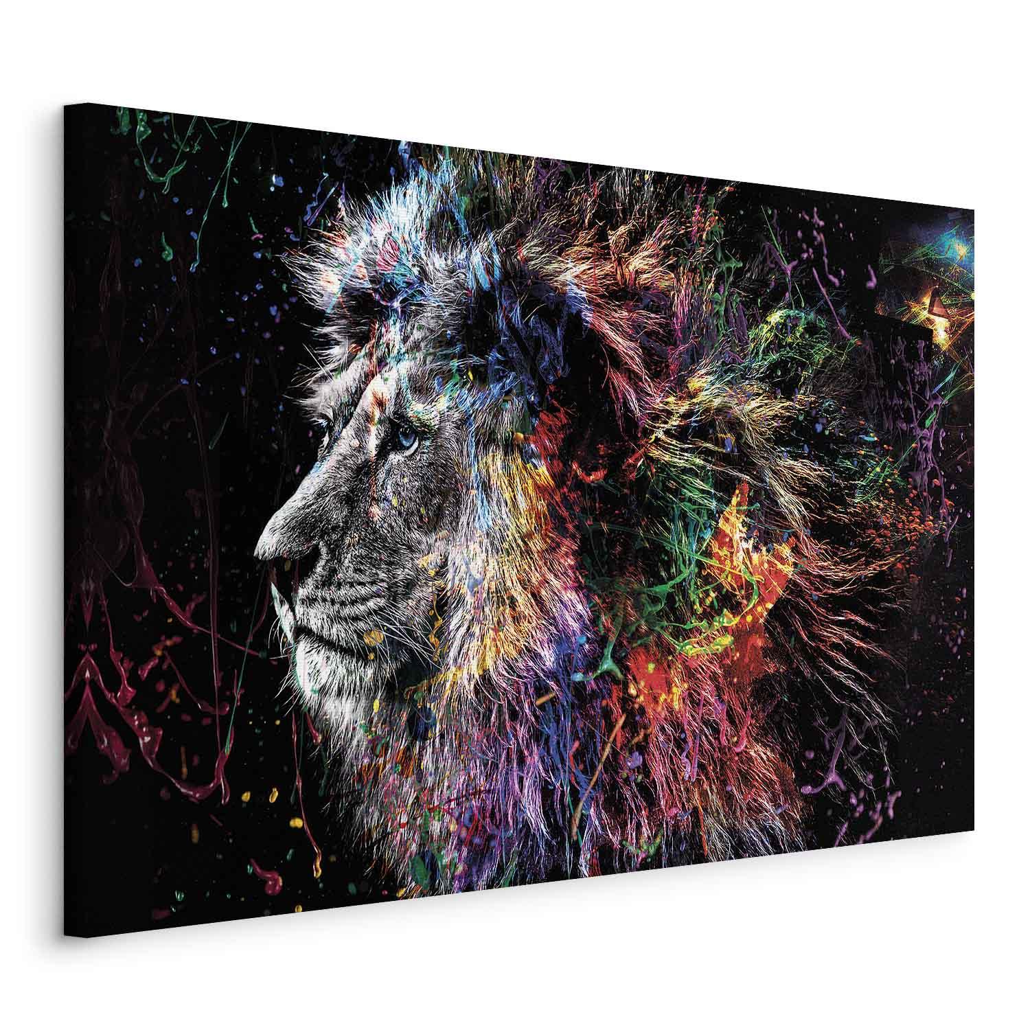 Billede på lærred Crazy Lion - bredt løvemotiv til væggen - 60 x 40 cm - Standard