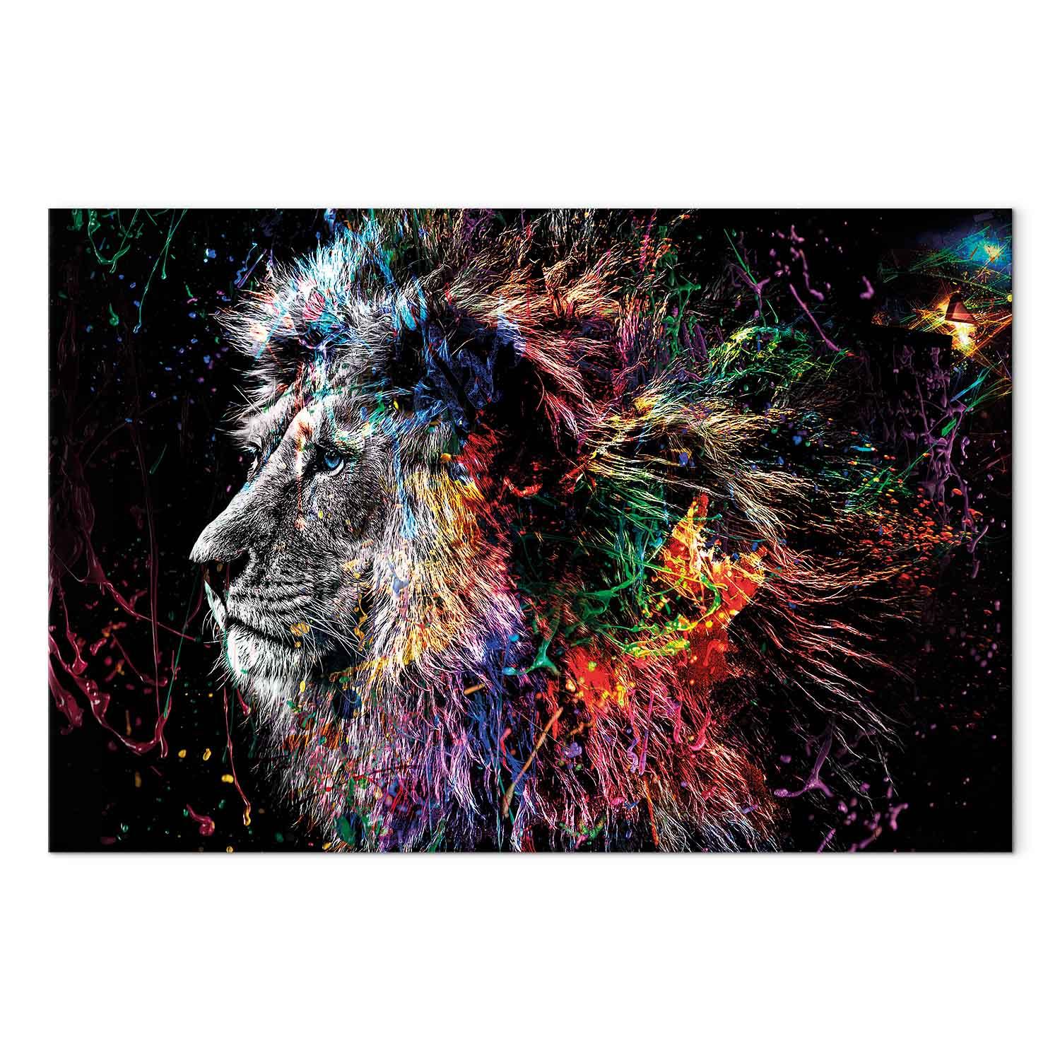 Billede på lærred Crazy Lion - bredt løvemotiv til væggen - 60 x 40 cm - Akustisk