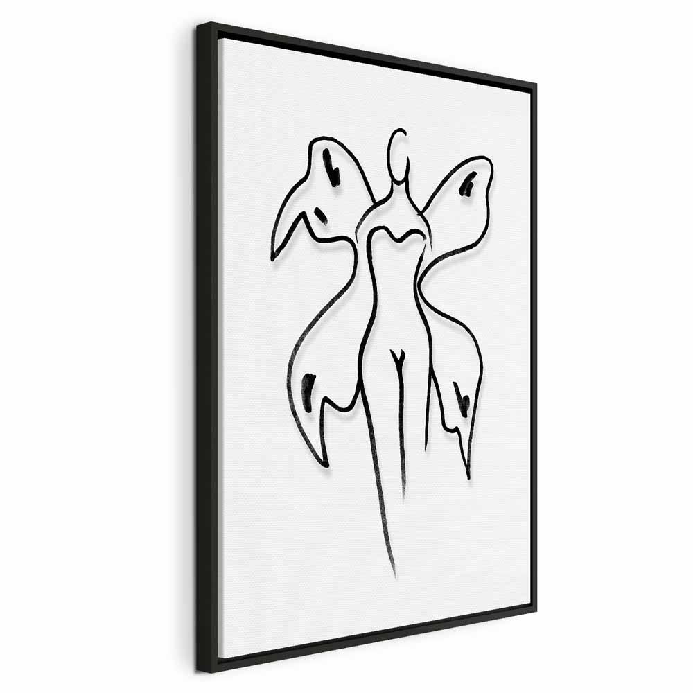 Lærredsbillede Sommerfuglekvinde - 1 del, lodret - 60 x 90 cm - I en sort træramme