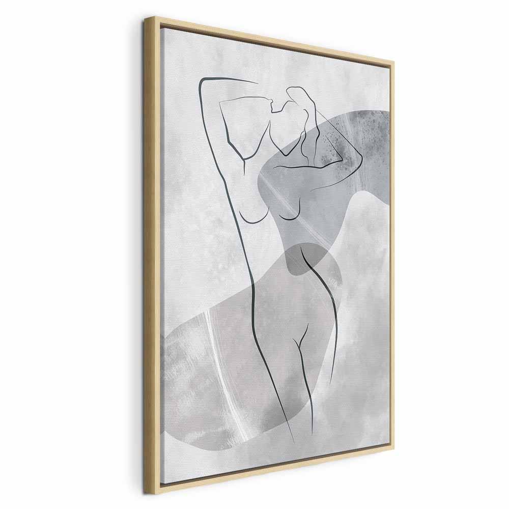 Lærredsbillede Resting Muse lodret - abstrakt figur - 60 x 90 cm - I en naturlig træramme