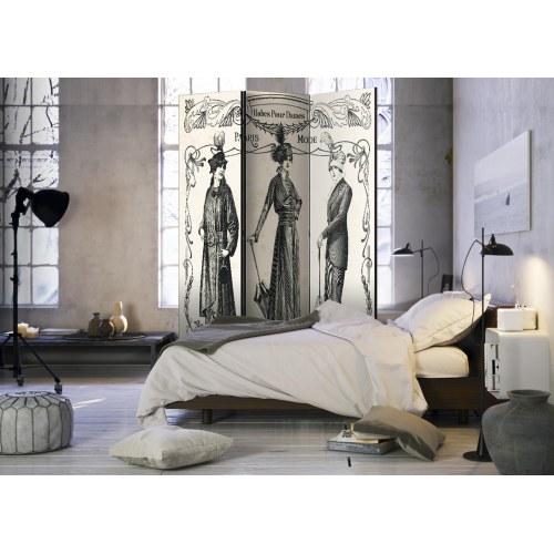 Skærmvæg Dress 1914 - 3-panels rumdeler med vintage kvindemotiv