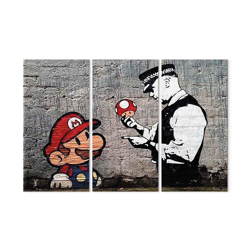 Banksy Super Mario Mushroom Cop billede på lærred - 120 x 80 cm - Standard