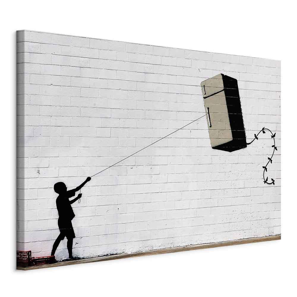 Lærredsbillede Flying Fridge - bredt gadekunst billede i 1 del med tryk på kanterne - 120 x 80 cm - Standard