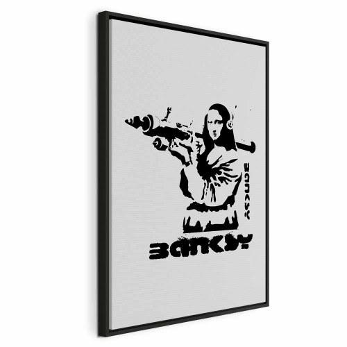 Banksy lærredsbillede med Mona Lisa og vægkunstmotiv