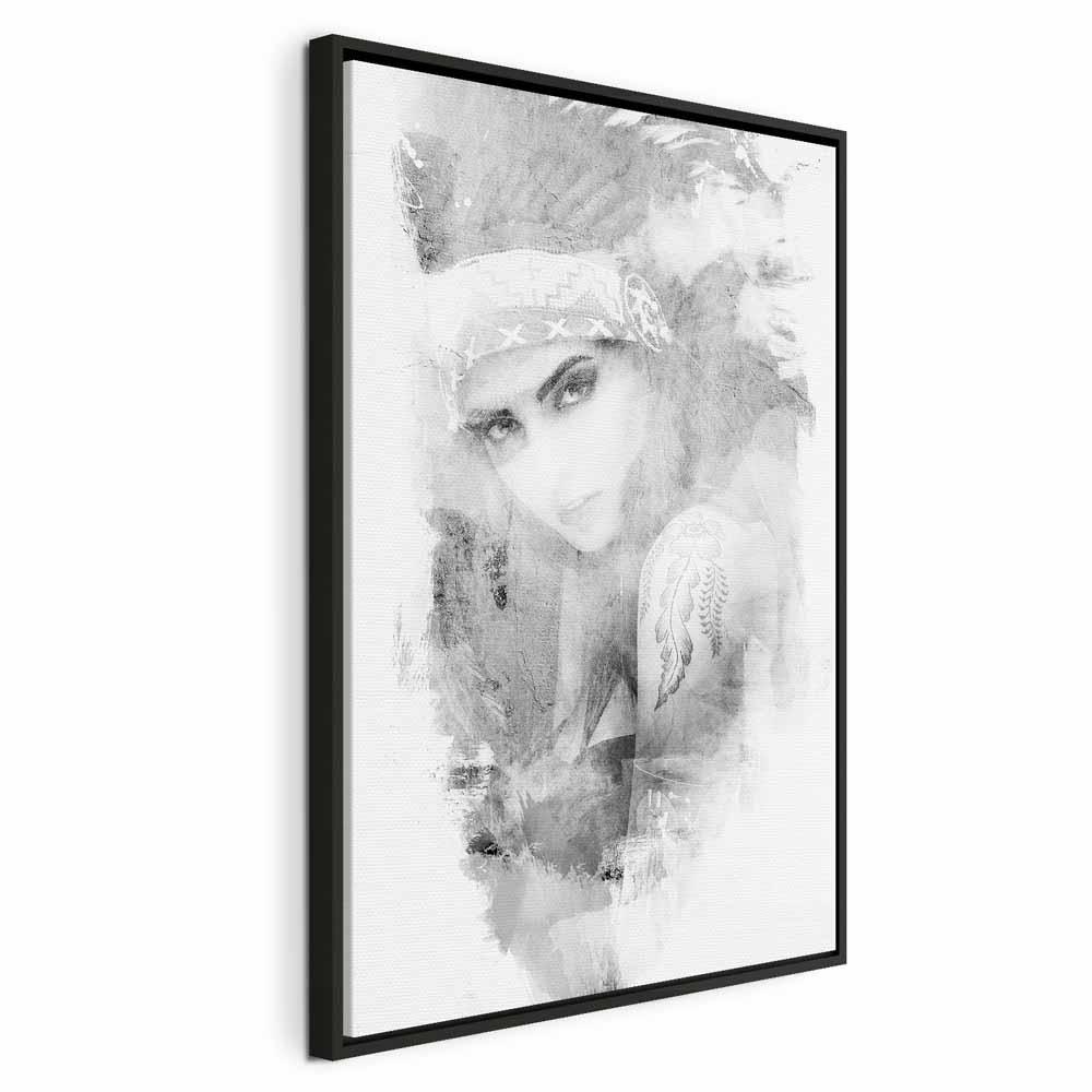 Lærredsbillede Etnisk look - lodret vægbillede med portrætmotiv i 1 del - 80 x 120 cm - I en sort træramme
