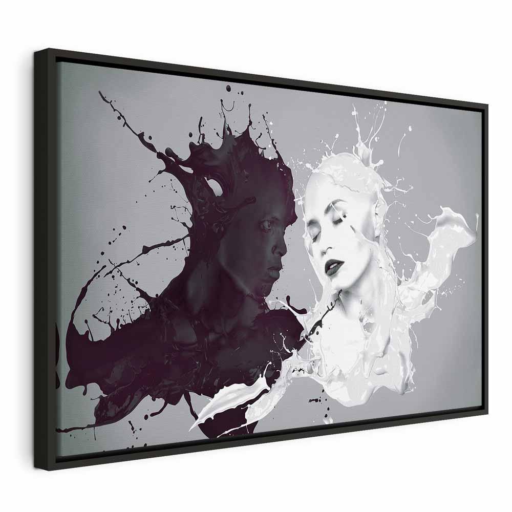 Lærredsbillede Opposite 1-delt bredt vægbillede med abstrakt menneskemotiv - 120 x 80 cm - I en sort træramme