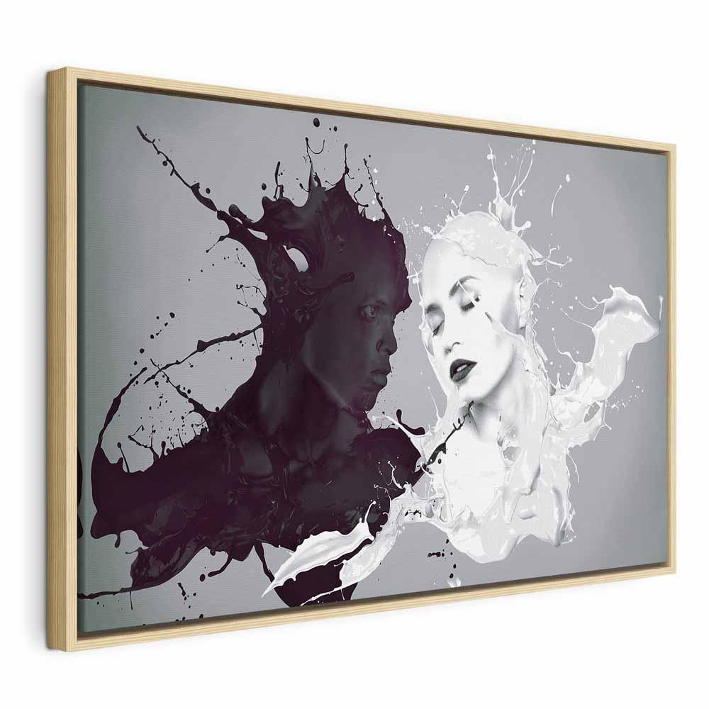 Lærredsbillede Opposite 1-delt bredt vægbillede med abstrakt menneskemotiv - 120 x 80 cm - I en naturlig træramme