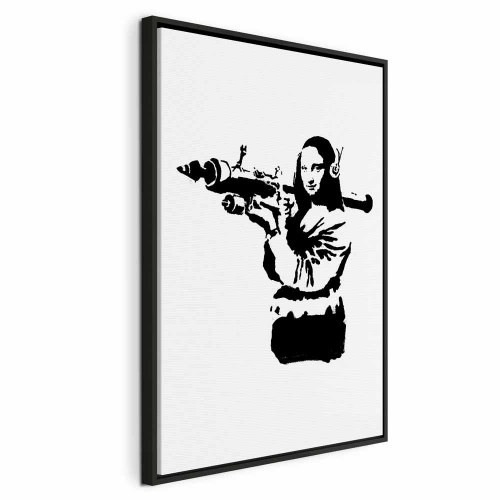 Banksy Mona Lisa med raketkaster - lodret lærredsbillede