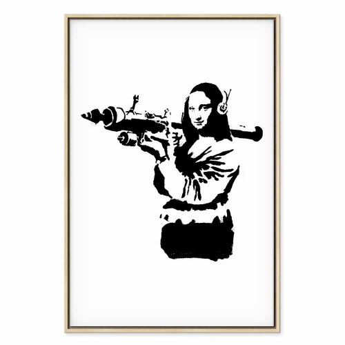 Banksy Mona Lisa med raketkaster - lodret lærredsbillede