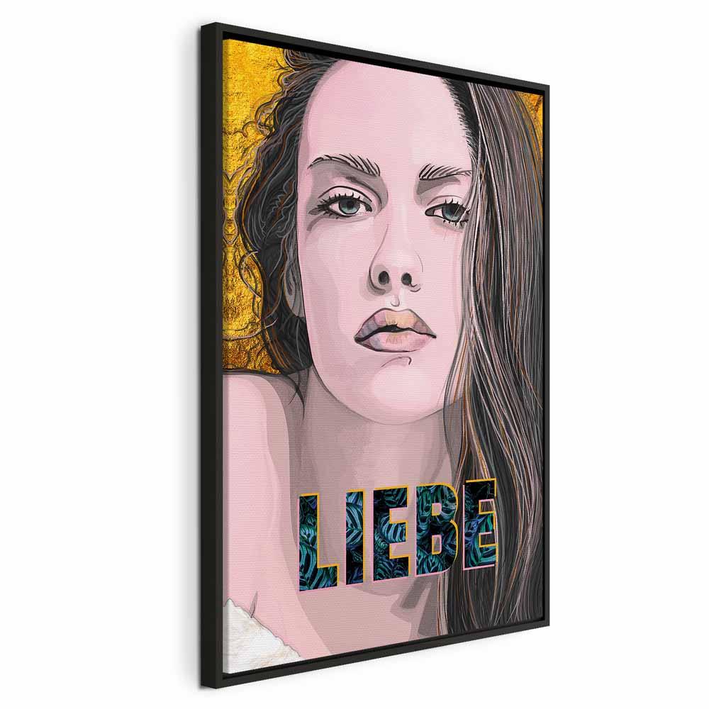 Lærredsbillede Liebe 1 del lodret - portræt af kvinde - 40 x 60 cm - I en sort træramme