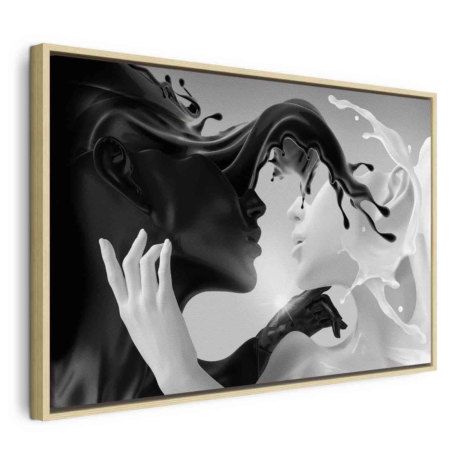 Lærredsbillede Tender Opposite (1 del) - abstrakt billede i bredformat - 120 x 80 cm - I en naturlig træramme