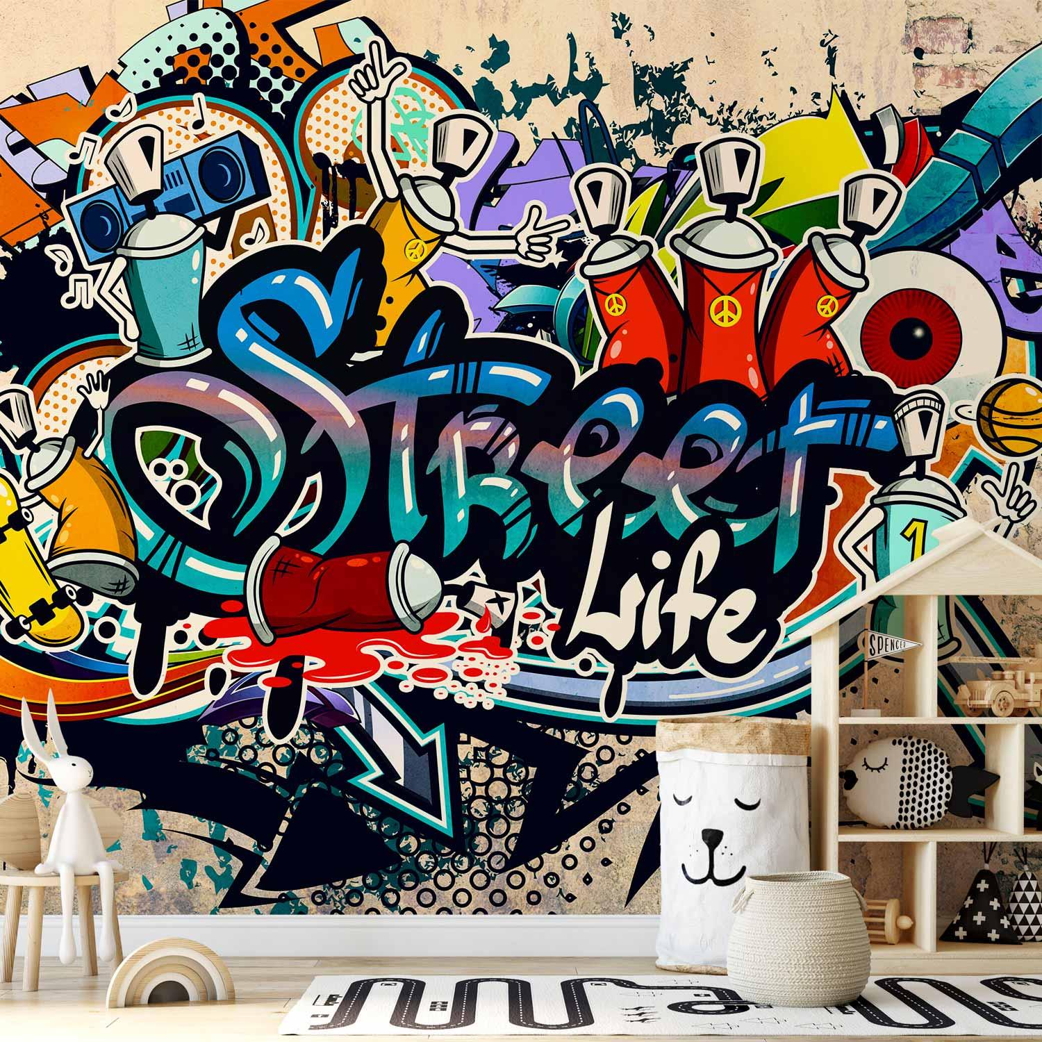 Fototapet Street Life - graffiti fototapet til væg med gadekunstmotiv - 300 x 210 cm - Standard