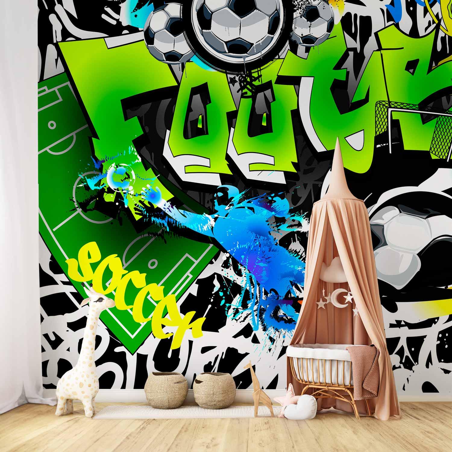 Fototapet med fodboldgraffiti - 400 x 280 cm - Vandtæt