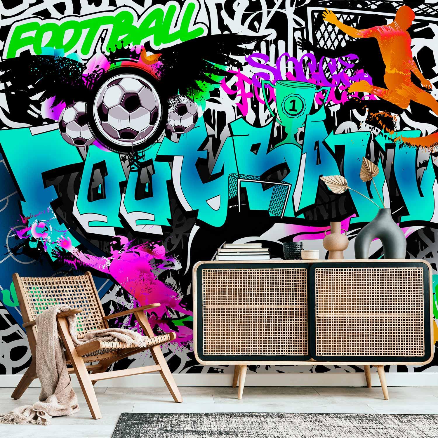 Fototapet med sportsgraffiti - vægdekoration med urban street art-motiv - 100 x 70 cm - Standard